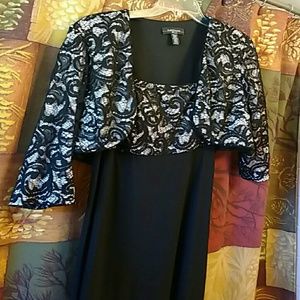 White & Black Sequin and Lace Gown with Bolero